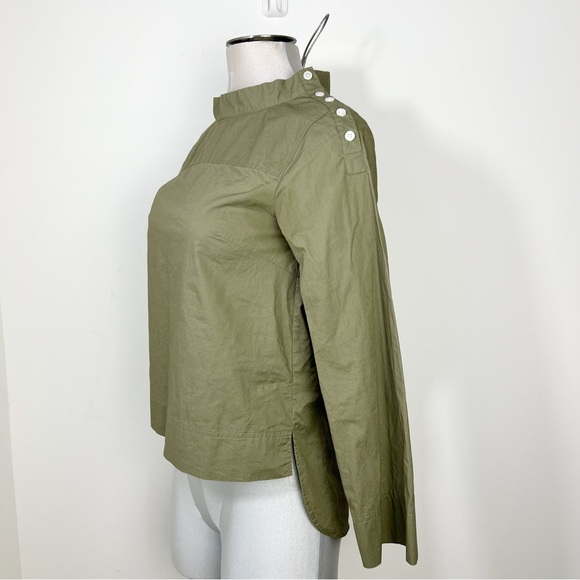 J. Crew Funnel Neck Shirt Blouse Top in Green Size 0 lagenlook - Picture 5 of 12